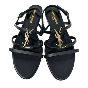 Saint Laurent Cassandra Calfskin YSL Slingback Sandals Womens Sz 37 US 7 Black